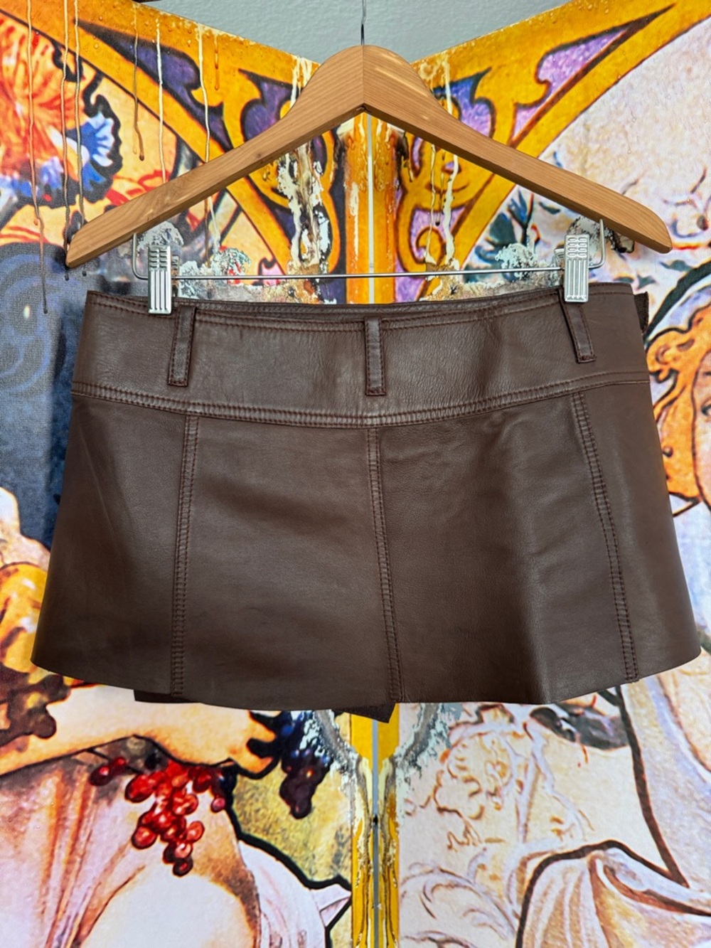 Diesel Vintage Chocolate Soft Leather Wrap Mini Skirt with Button Accent - Picture 4 of 17